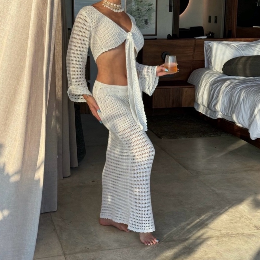 WHITE CROCHET TWO PIECE SET